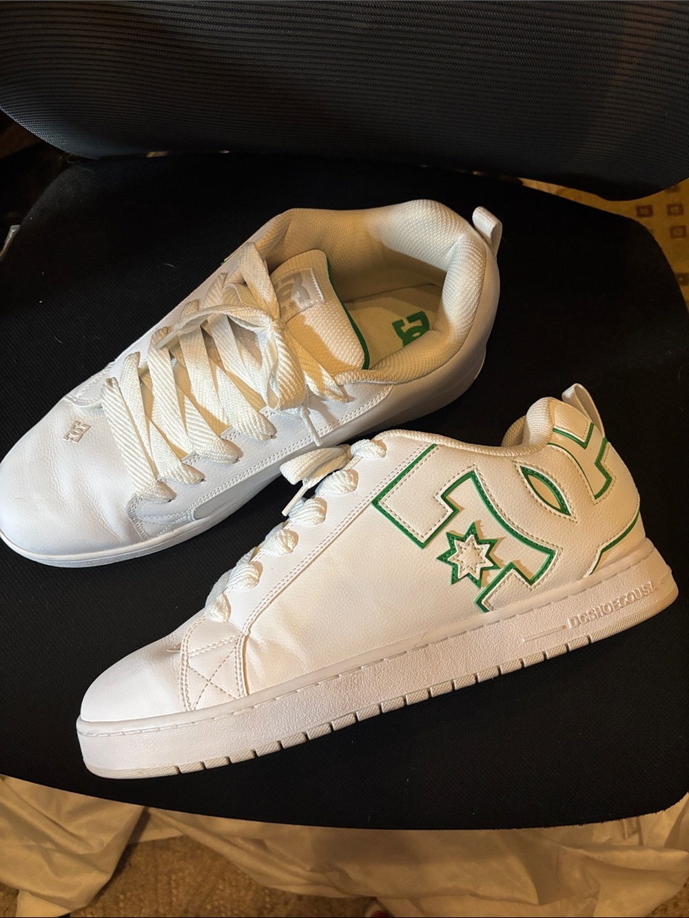 DC White Sneakers with Green Logo